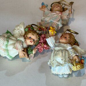 Ashton-Drake Heaven’s Littlest Angels Set of 3 Floral Spring Ornaments